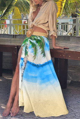 Palm Tree Print Beach Split Skirt 