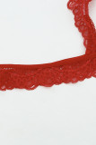 Red V Neck Cut-out Crochet Mesh Lace Bralette Set