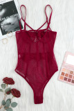 Red Lace Splicing Mesh Teddy Lingerie