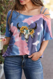 Sunflower Boho Bull Skull Graphic Tees for Women UNISHE Wholesale Short Sleeve T shirts Top