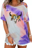 Sunflower Boho Bull Skull Graphic Tees for Women UNISHE Wholesale Short Sleeve T shirts Top