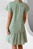 Spot Print Button Down Ruffle Hem Mini Dress 