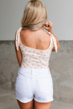 Floral Print Lace-up Straps Ribbed Square Neck Tank Top