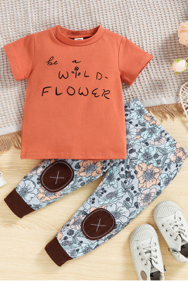 Be A Wild Flower Print Girl Top and Pants 2pcs Set