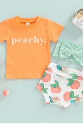 Baby Graphic Top with Printed Bow and Shorts 3pcs Set 