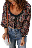 Frilled Paisley Floral Print Crop Top