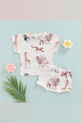 Animal Print Baby Boy Short Sleeves Top with Shorts 2pcs Set