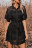 Lace-up Black Mesh Sheer Dress Unishe Wholesale