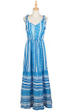 Blue Striped Sling Long Dress Unishe Wholesale