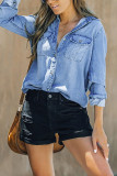 Ripped Denim Shorts with Pockets Unishe Wholesale