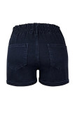 Cuffed Seam High Waist Denim Shorts 
