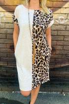 Leopard Color Block Pocket T-Shirt Dress Unishe Wholesale