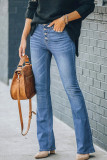 High Rise Button Wash Stretch Flare Jeans Unishe Wholesale