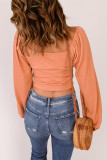Knotted Puff Sleeve Textured Crop Top
