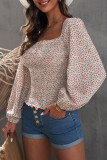 Apricot Square Neck Puff Sleeve Floral Smocked Top