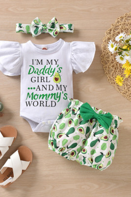 Letter Print Baby Short Sleeves Top with Shorts and Bow 3pcs Set