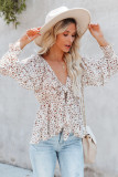 Floral Print Front Tie Ruffled Long Sleeve Blouse
