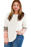 Plus Size Patchwork Long Sleeve Knit Henley Top