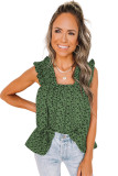 Green Floral Ruffled Straps Flowy Tank Top