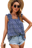 Sky Blue Floral Ruffled Straps Flowy Tank Top