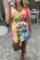 Queen of the Camper Tie Dye Printed V-neck Short Sleeve T-shirt Unishe Wholesale