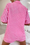Pink Checked Buttoned Down Open Shirt and Shorts 2pcs Set