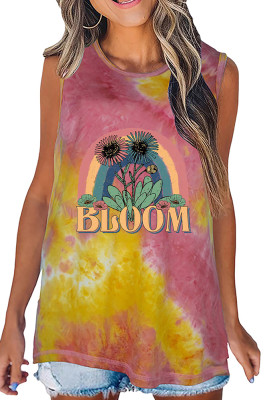 Bloom Prtined Tie-Dye Round Collar Tank Top