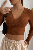 Solid Long Sleeve Knitted Crop Tops Unishe Wholesale