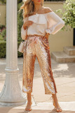 Gold Pocketed Sequin Crop Pants