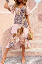 Pink Leopard V Neck Midi Dress Unishe Wholesale 