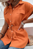 Orange Button Short Sleeves Shirts With Sash Unishe Wholesale