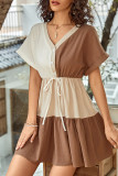 Color Block V Neck Drawstring Dress Unishe Wholesale