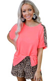 Colorblock Leopard Short Sleeve and Shorts Loungewear