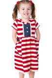 Red American Stars Stripes Knit Pocket Girl Dress