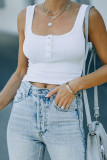 White Ribbed Knit Henley Crop Tank