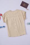 Apricot Swiss Dot Lace Splicing Short Sleeve Top