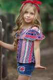 Multicolor Stars and Stripes Ruffled Off Shoulder Girls Top