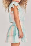 Multicolor Little Girl Pastel Striped Mini Dress