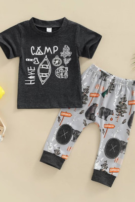 Camp Printed Short Sleeves Top with Pants Baby Boys 2pcs Set 