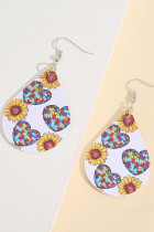 Sunflower Heart Print PU Earrings Unishe Wholesale MOQ 5pcs