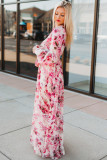 Pink Wrap V Neck Floral Maxi Dress