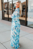 Sky Blue Wrap V Neck Floral Maxi Dress
