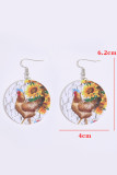 Rooster Sunflower Print Round PU Earrings MOQ 5pcs