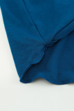 Blue Short Sleeves Drape Knit Top