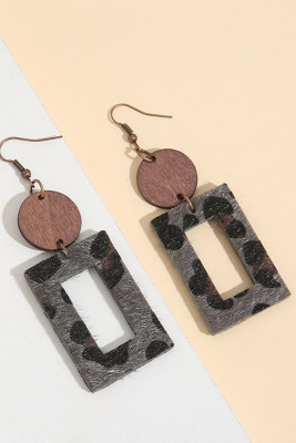 Hairy Leopard Rectangle with Wooden Cirle Earrings MOQ 5pcs