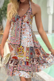 Multicolor V Neck Speghetti Strap Mini Dress
