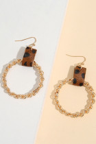 Gold Hollow Out Cirle with Leopard Earrings Unishe Wholesale MOQ 5pcs