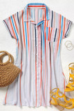 Gradient Vertical Striped Collard Button Shirt Dress