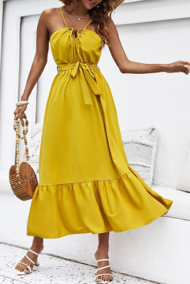 Yellow Sleeveless Swing Long Dress Unishe Wholesale