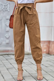 Khaki Solid Color Frock-style Pants with Belt